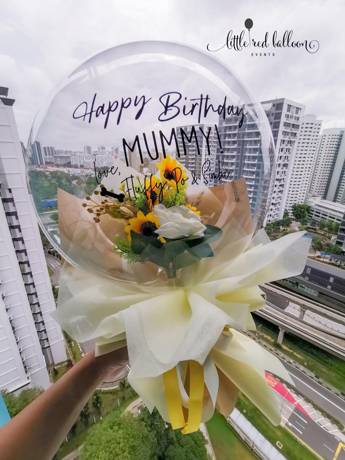 Yellow Floral Bubble Balloon Bouquet – Little Red Balloon Singapore