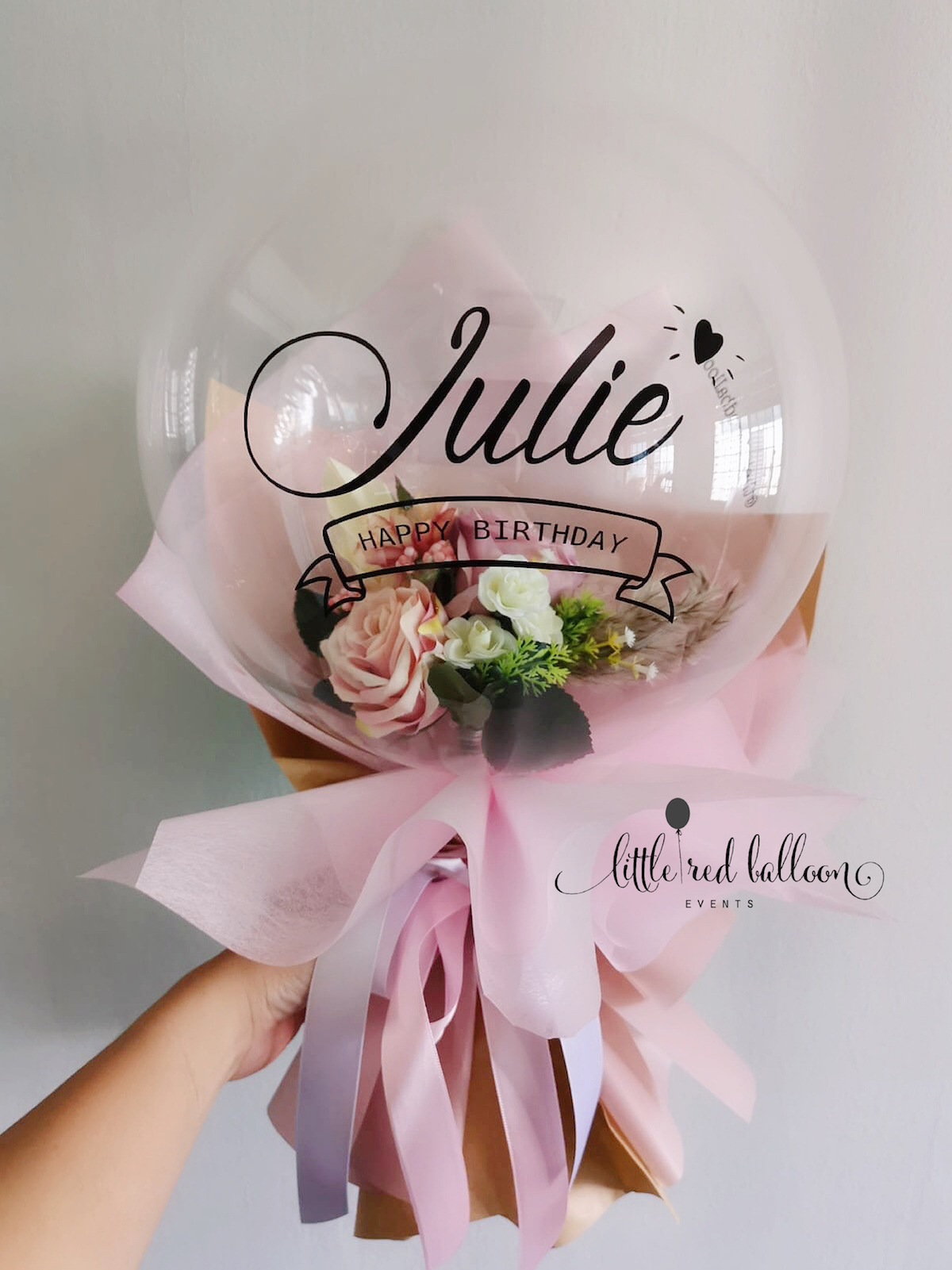 Love You Mom Pink Tulips Personalized Bubble Balloon Bouquet